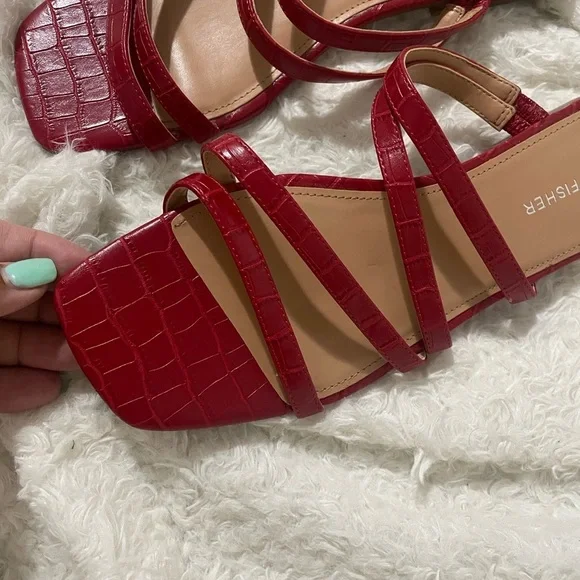 Marc Fisher Croc-Embossed Red Sandals - Picture 9 of 10